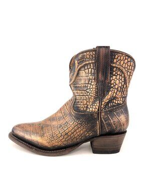 Freebird by Steven Zamora Bronze Croc Embossed Leather Western Boots 7